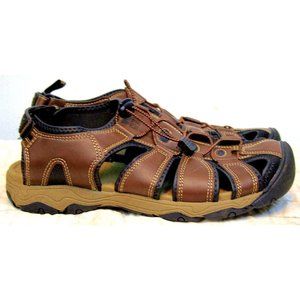 Khombu Mens Sandals sz 12 Fisherman Outdoor Brown Leather Flexible Sole Adjustab